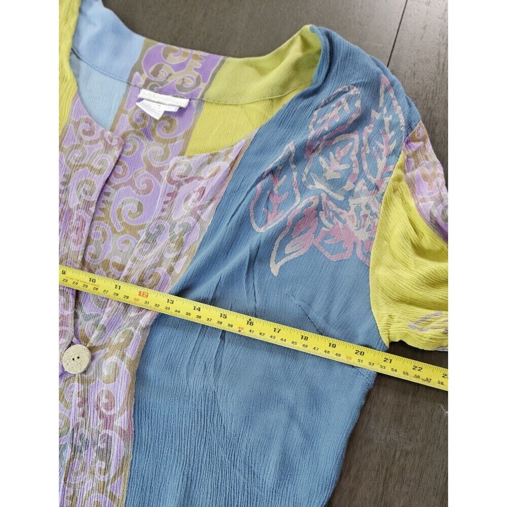 Soft Surroundings Patchwork Gauze Button Up Shirt Blouse Tunic 3/4 Sleeve L - Picture 9 of 11